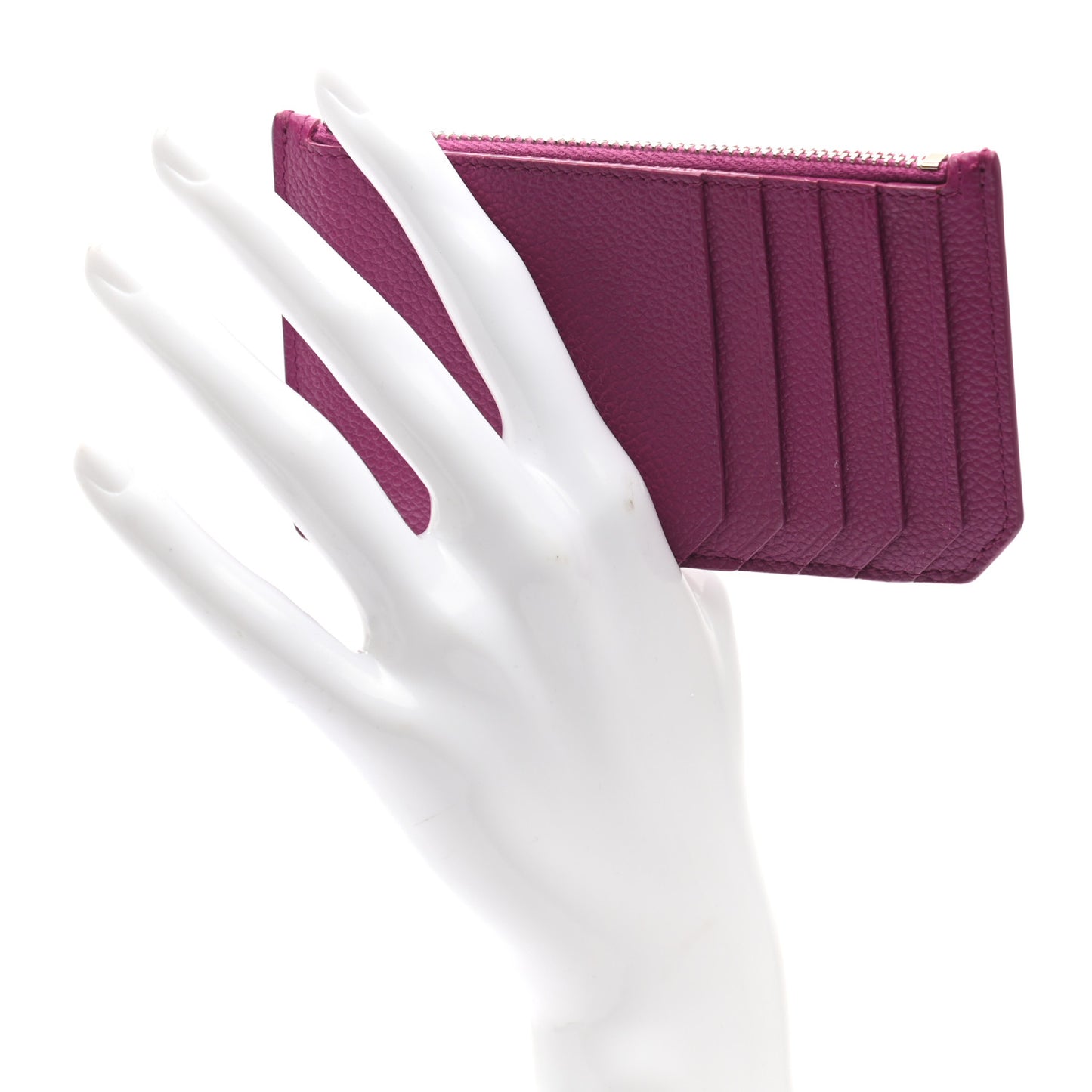 Grained Calfskin 5 Fragments Zip Pouch Card Holder Pivoine