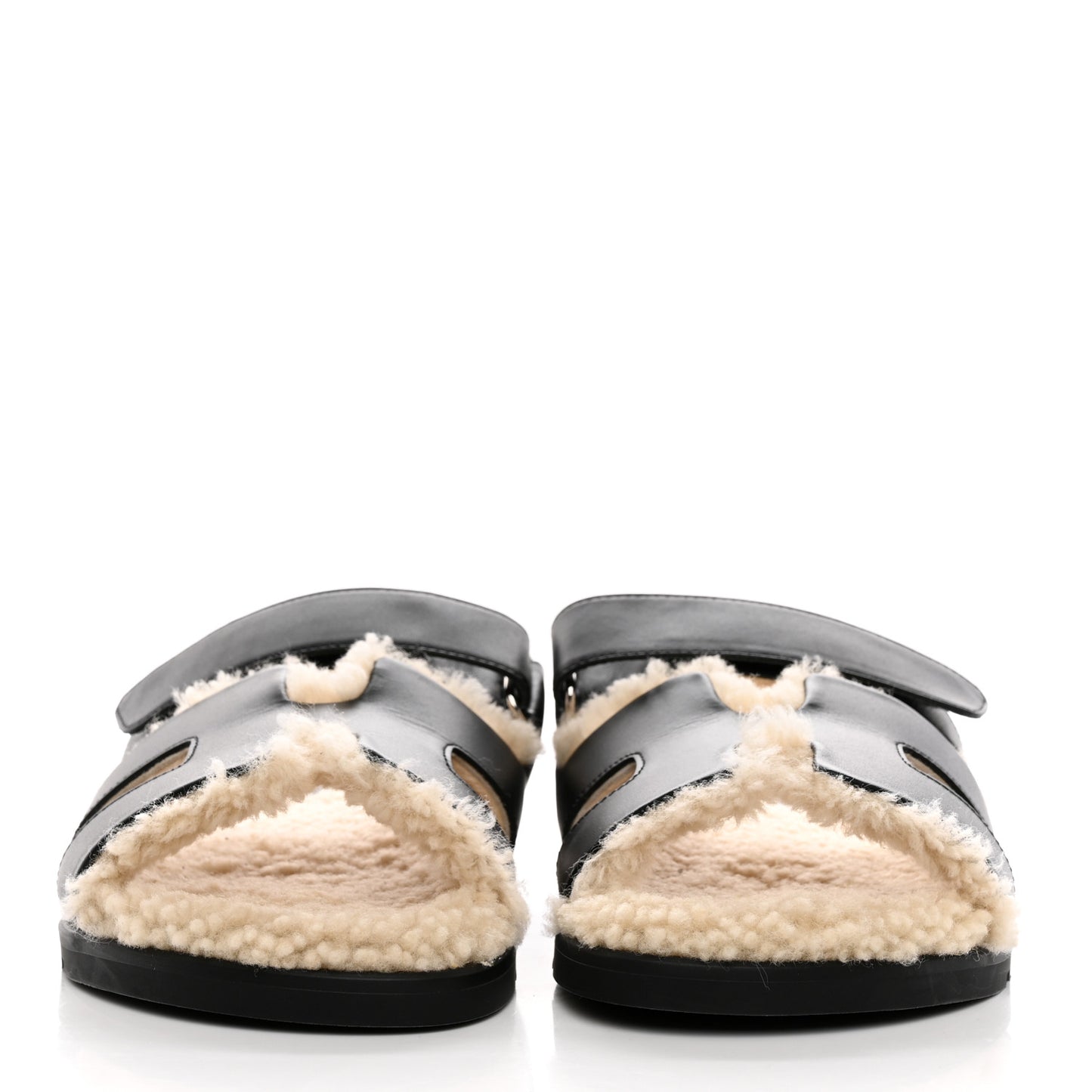 Calfskin Woolskin Womens Chypre Sandals 39 Black Ecru