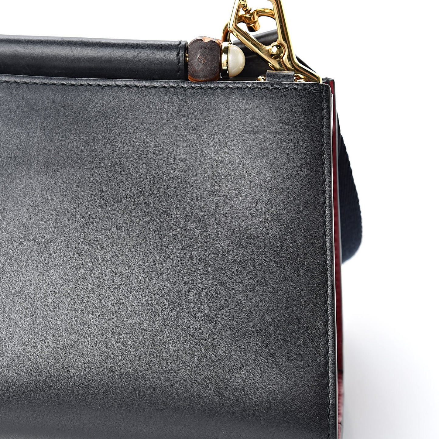 Nappa Bamboo Web Mini Nymphaea Top Handle Bag Black