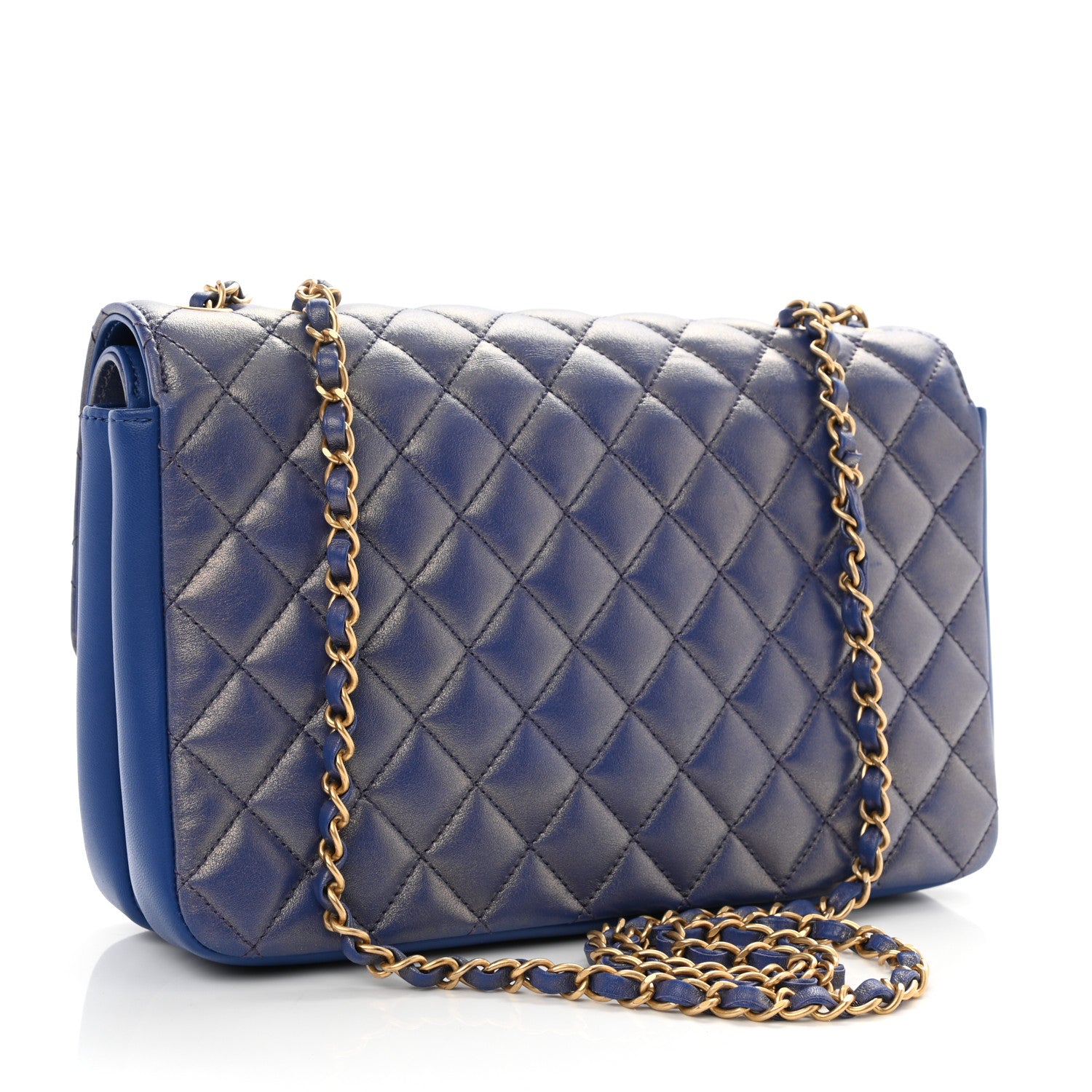 Chanel Metallic Calfskin Quilted Large CC Chic Flap Blue 3 of 9