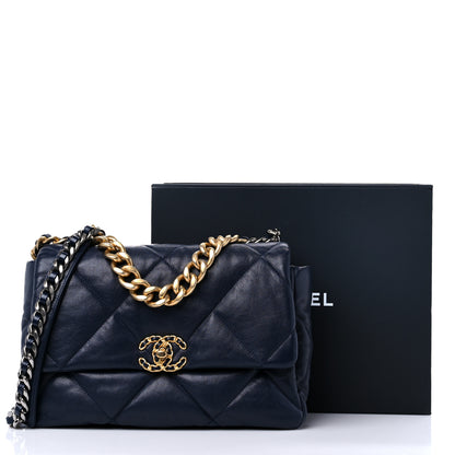 Chanel Lambskin Quilted Large Chanel 19 Flap Navy Blue 11 of 11