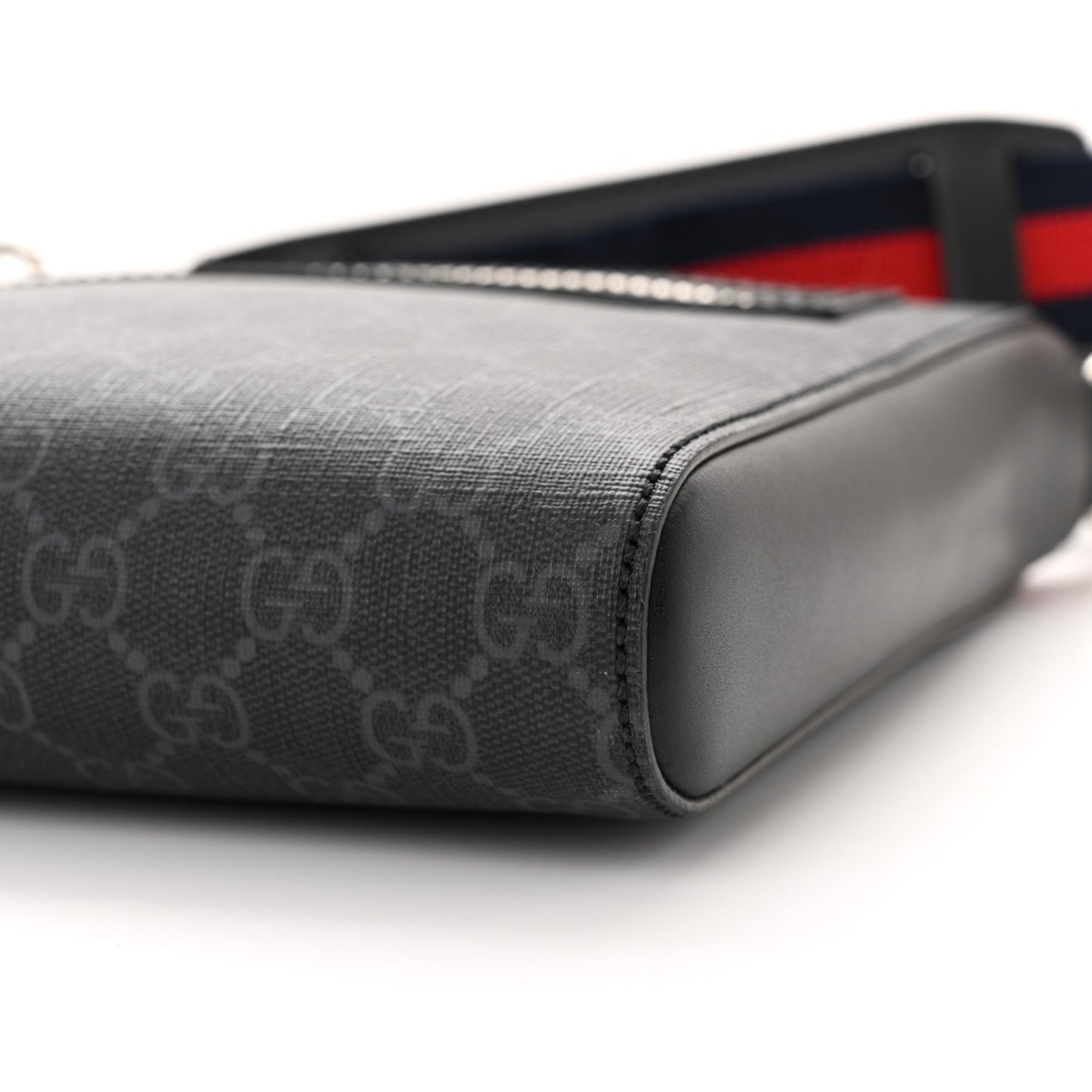 GG Supreme Monogram Web Small Flat Messenger Bag Black Grey