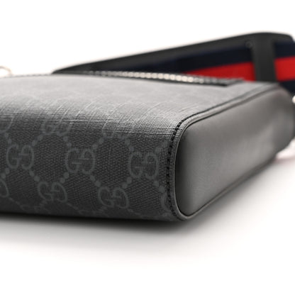 Gucci GG Supreme Monogram Web Small Flat Messenger Bag Black Grey 10 of 11