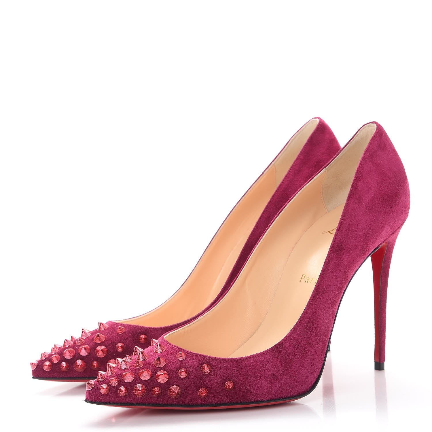 Christian Louboutin Veau Velours Spikyshell 100 Pumps 39.5 Figue Fuxia 3 of 10