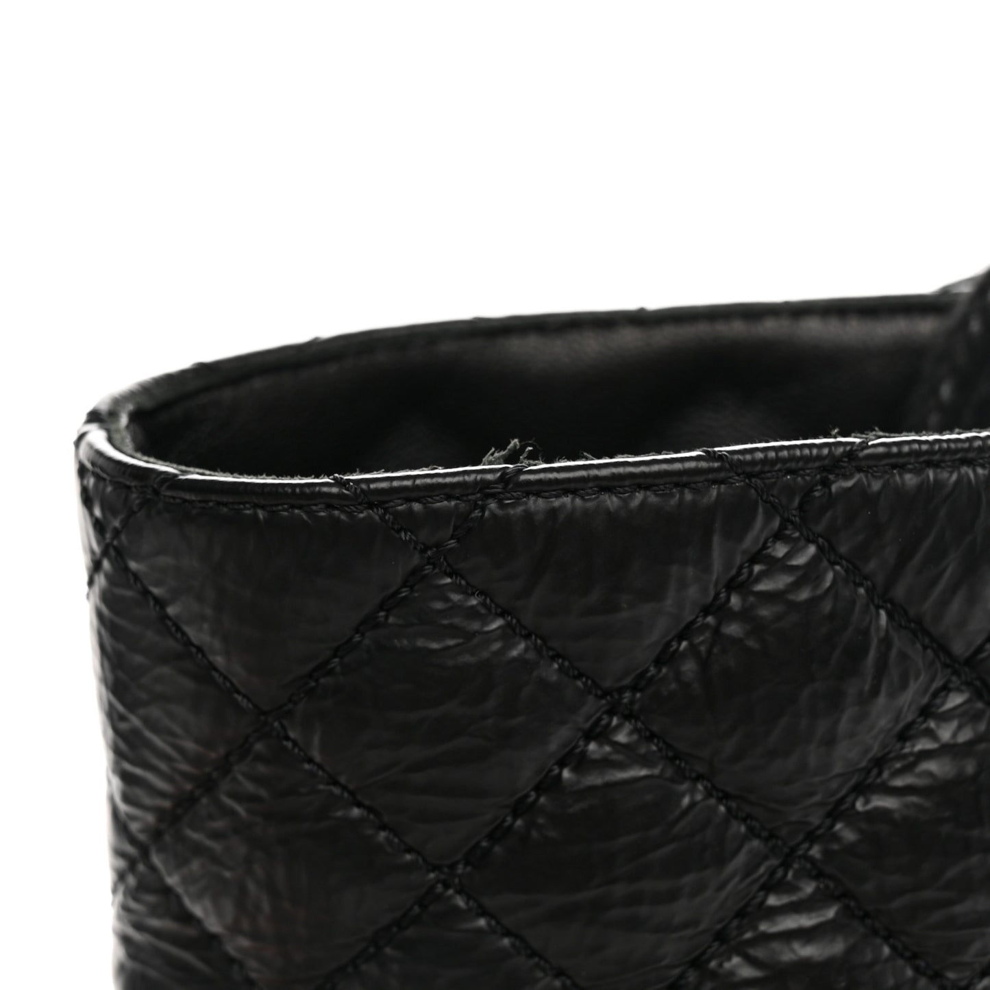 Shiny Calfskin Quilted Lace Up Combat Boots 35.5 Black