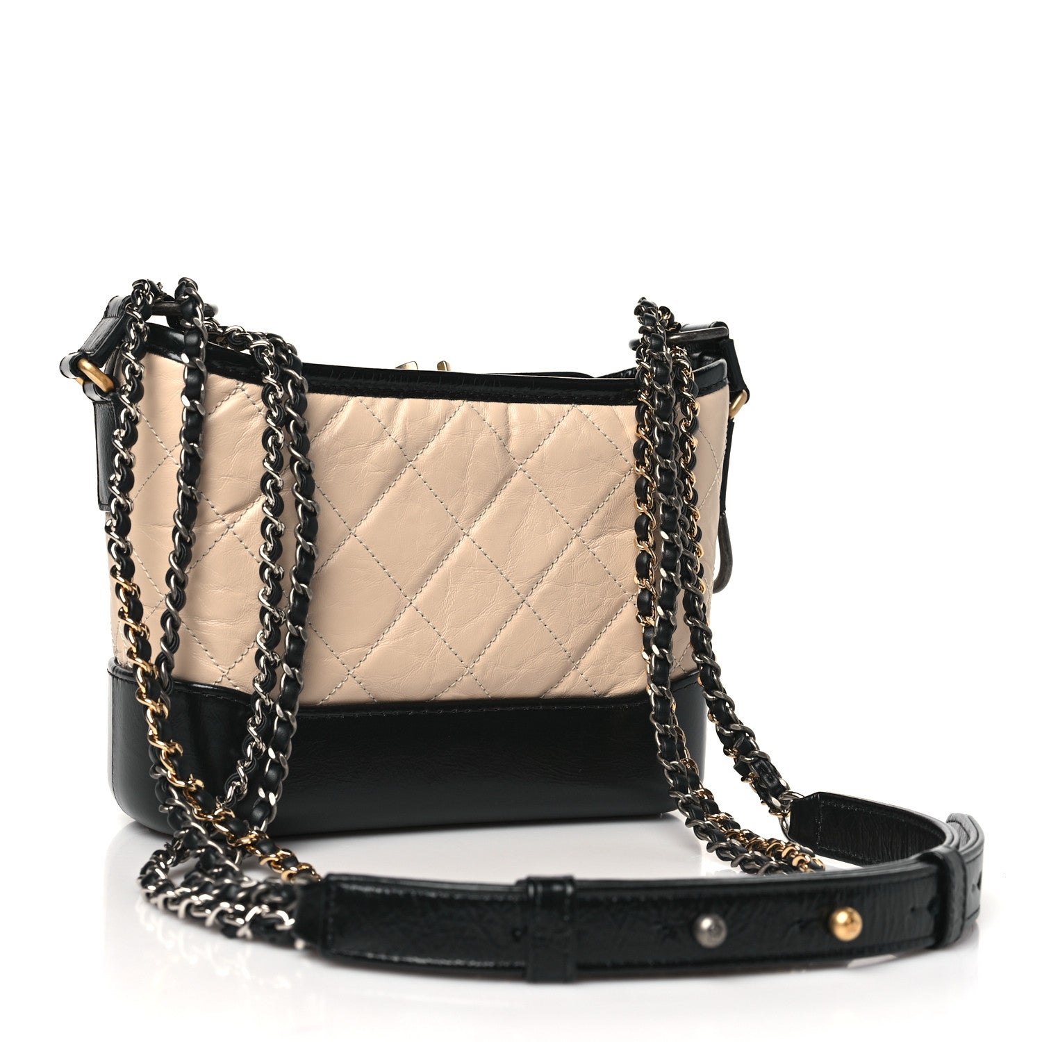 Chanel Aged Calfskin Quilted Small Gabrielle Hobo Beige Black 3 of 11