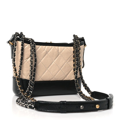 Chanel Aged Calfskin Quilted Small Gabrielle Hobo Beige Black 3 of 11