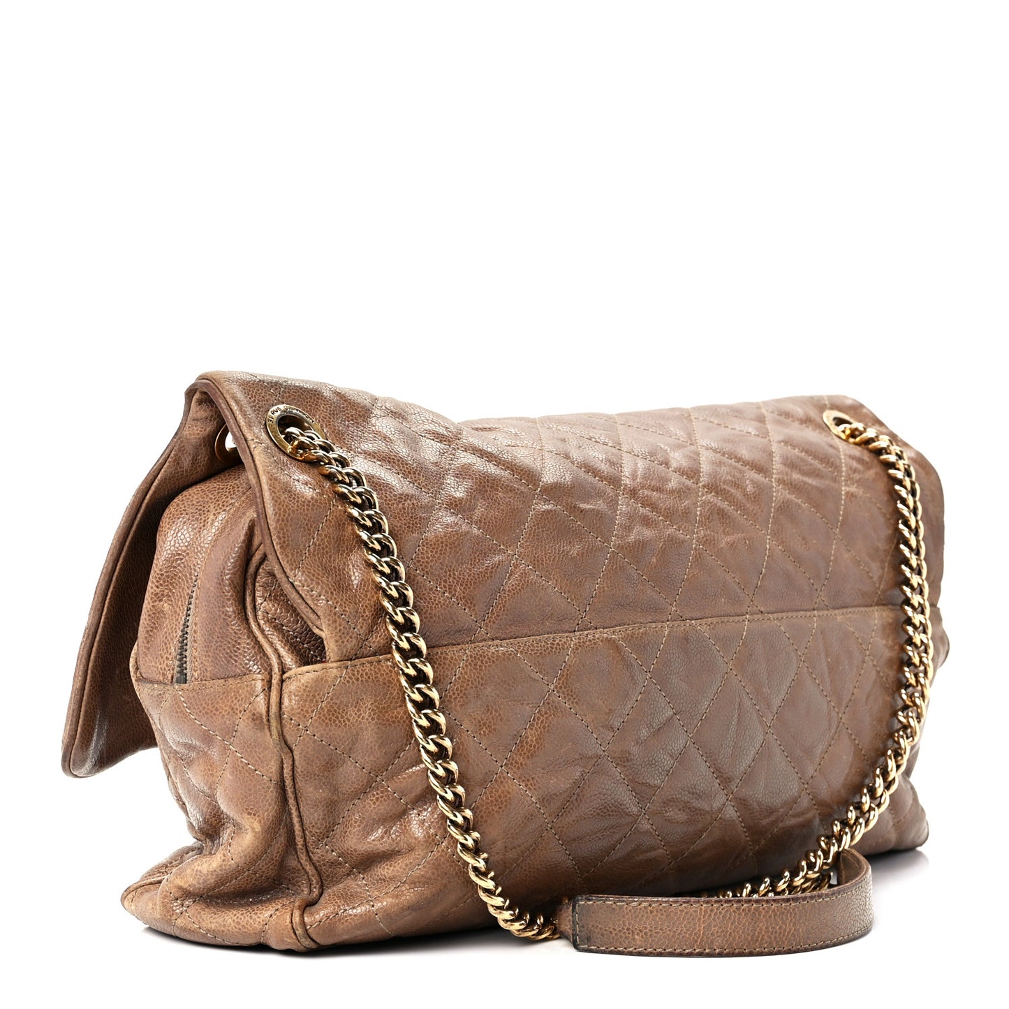 Crumpled Caviar Quilted Large Shiva Flap Brown