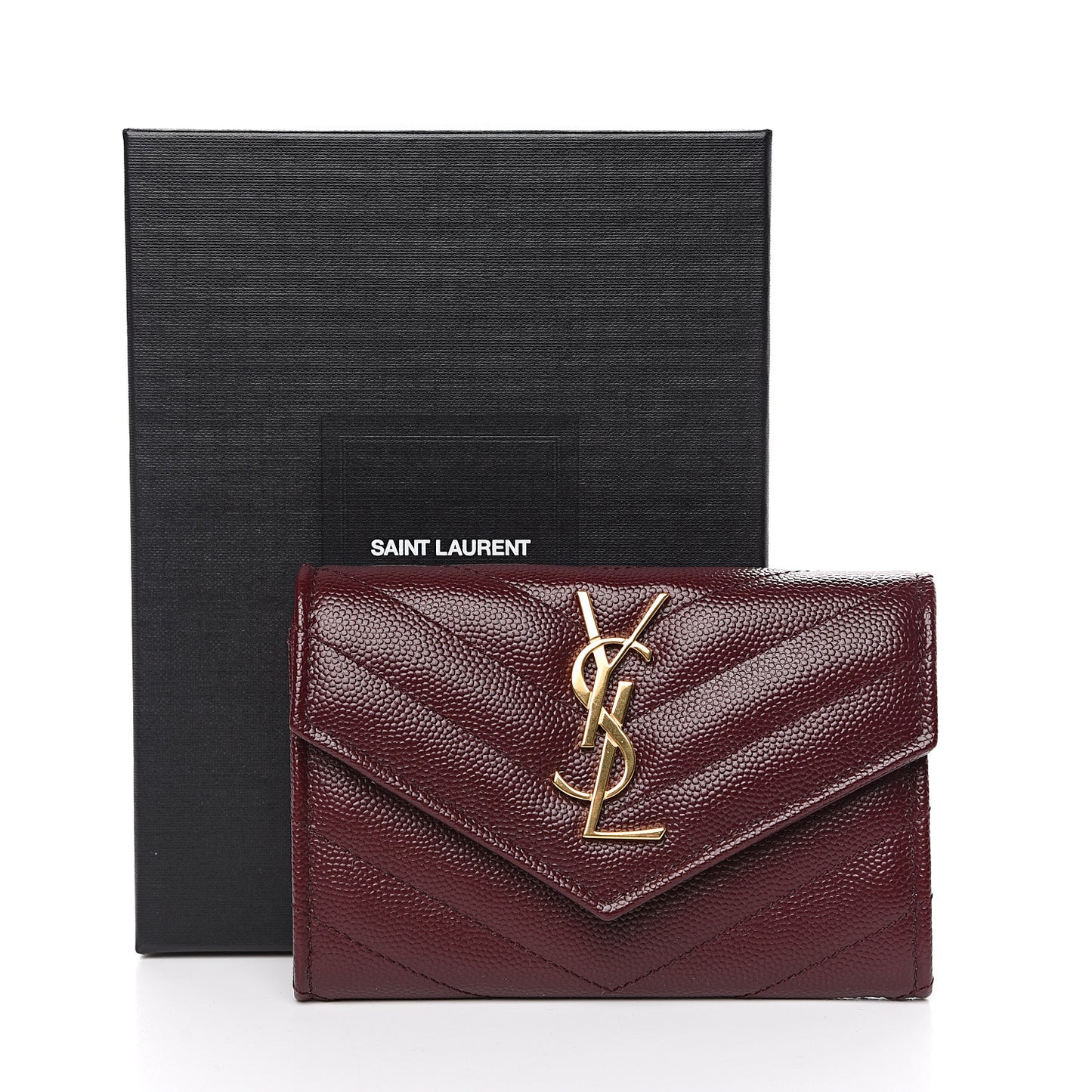 Grain De Poudre Matelasse Chevron Small Monogram Envelope Wallet Burgundy