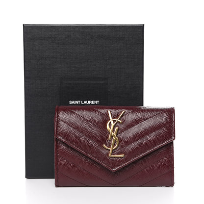 Saint Laurent Grain De Poudre Matelasse Chevron Small Monogram Envelope Wallet Burgundy 6 of 6