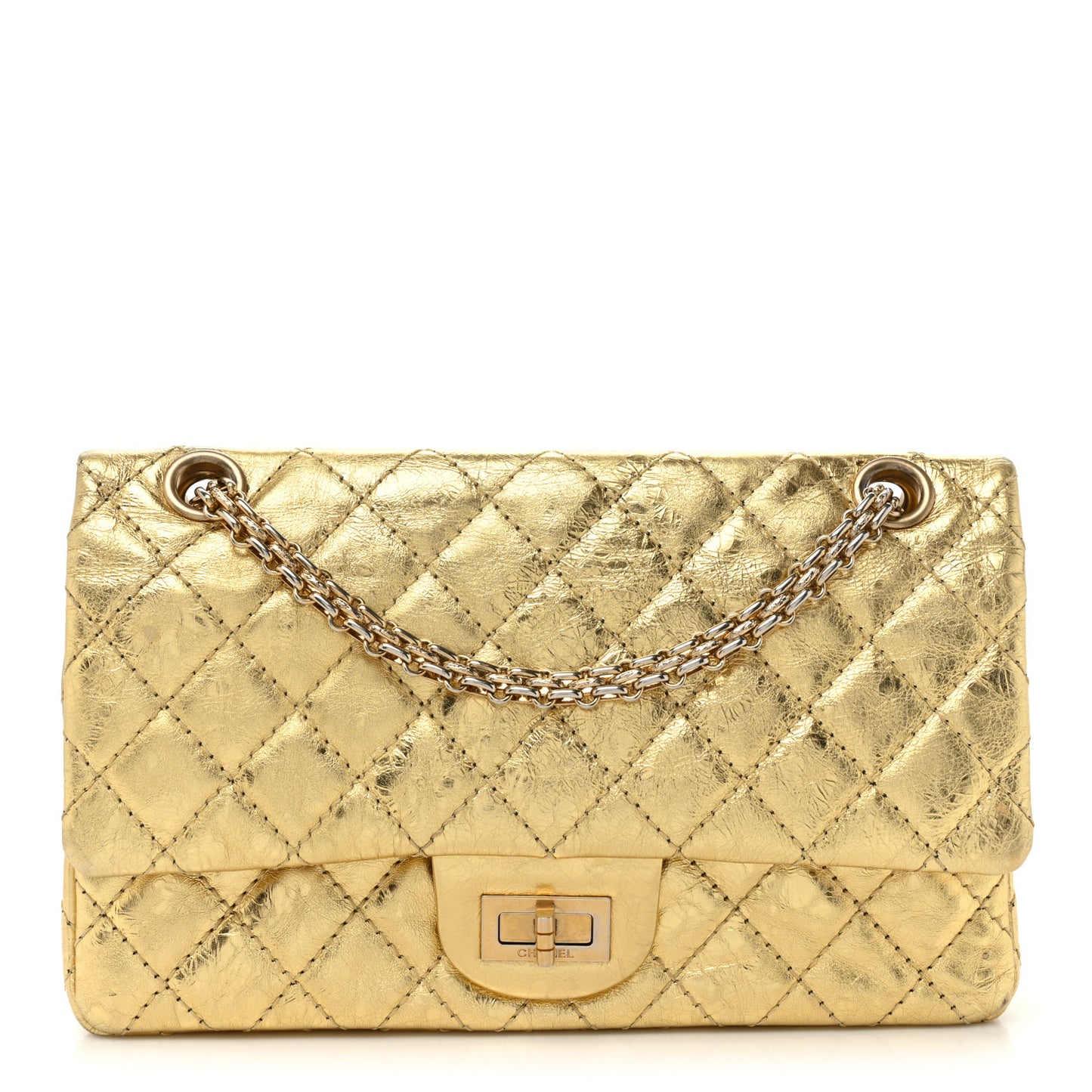 Metallic Aged Calfskin Quilted 2.55 Reissue 225 Flap Gold