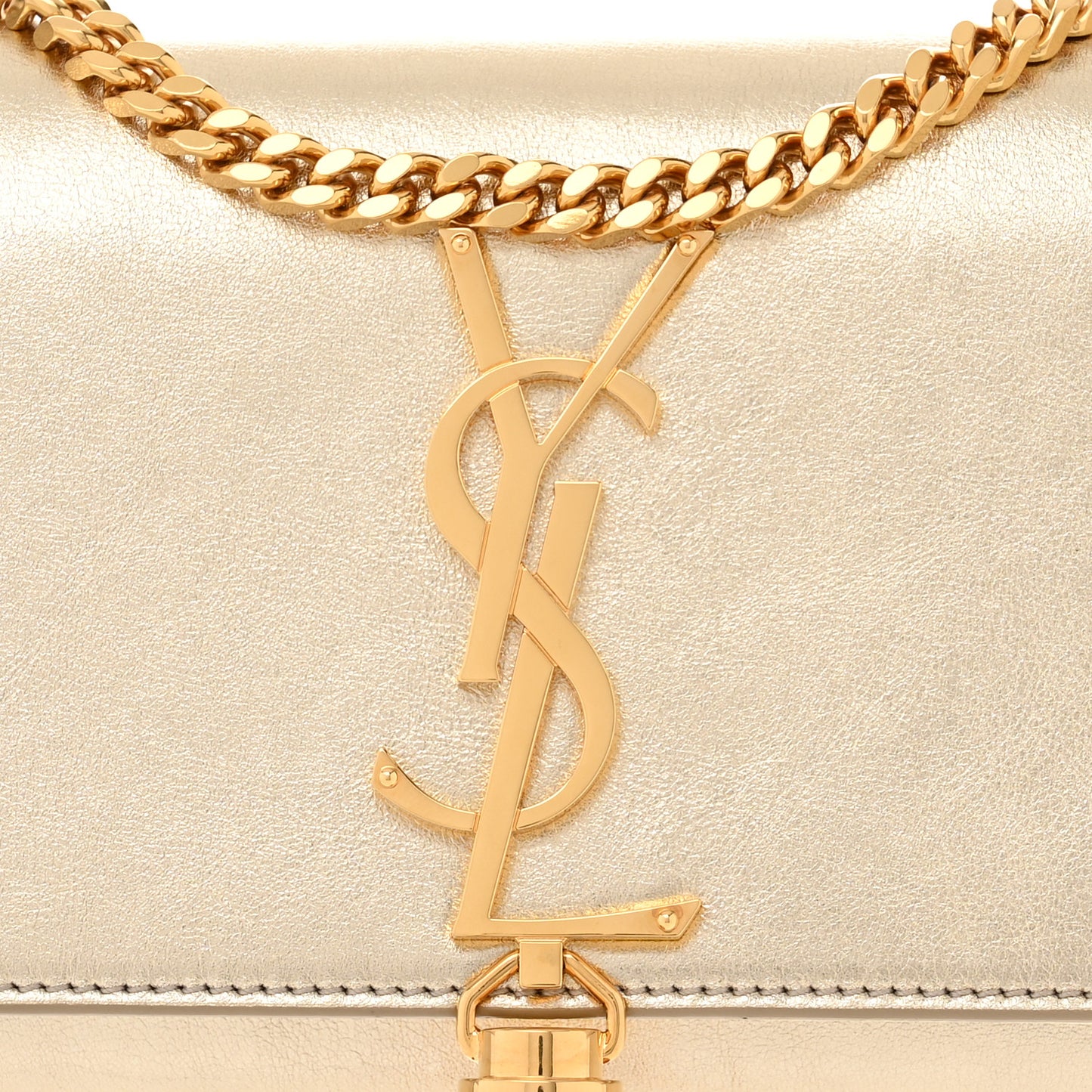 SAINT LAURENT Calfskin Small Classic Monogram Kate Tassel Satchel Gold