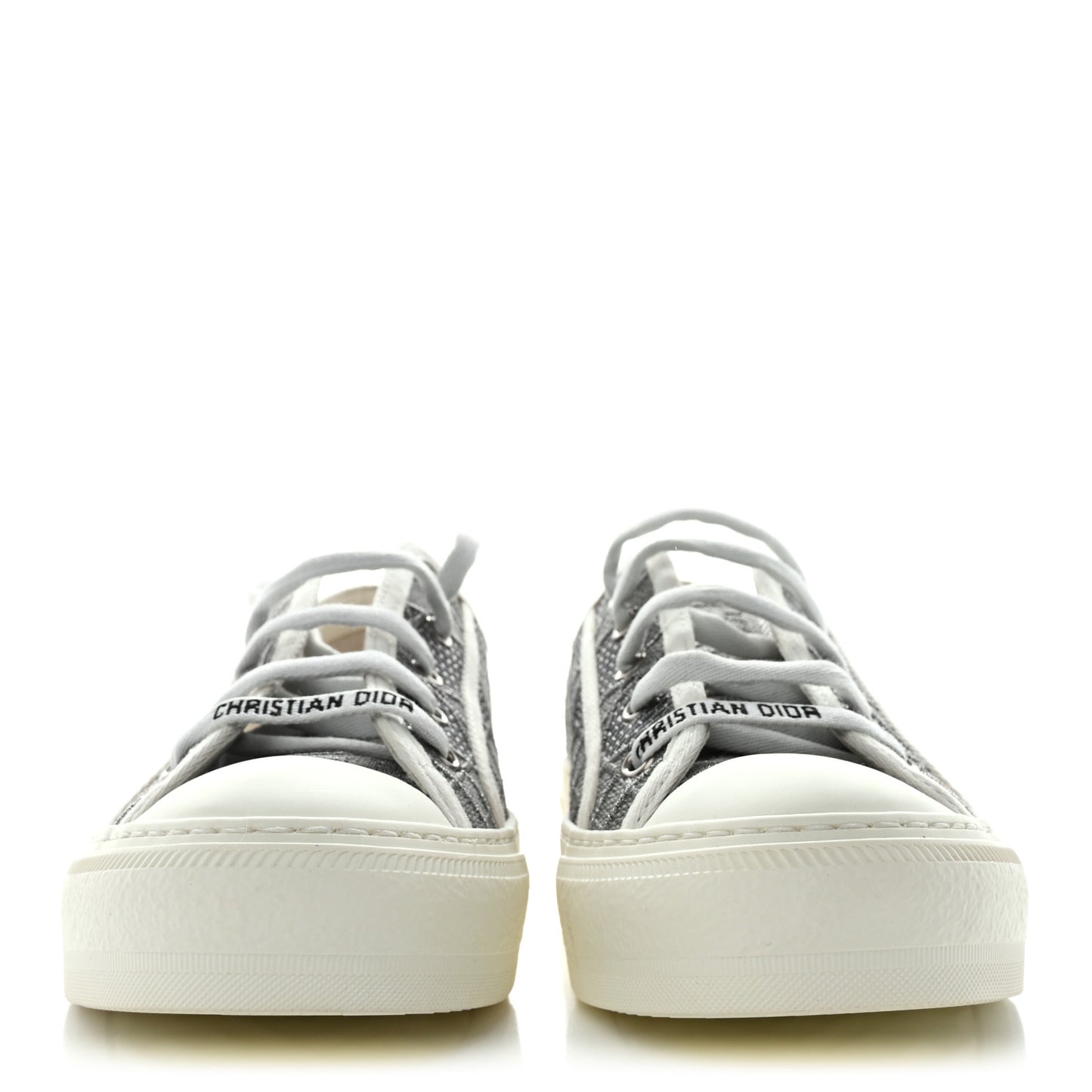 Laminated Canvas Cannage Embroidered Womens Walk'N'Dior Low Top Sneakers 37 Metal Grey