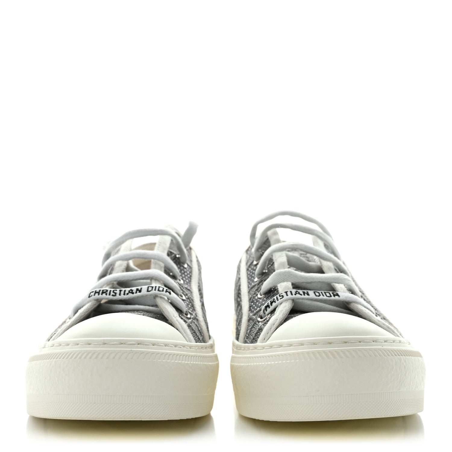 Christian Dior Laminated Canvas Cannage Embroidered Womens Walk'N'Dior Low Top Sneakers 37 Metal Grey 2 of 9