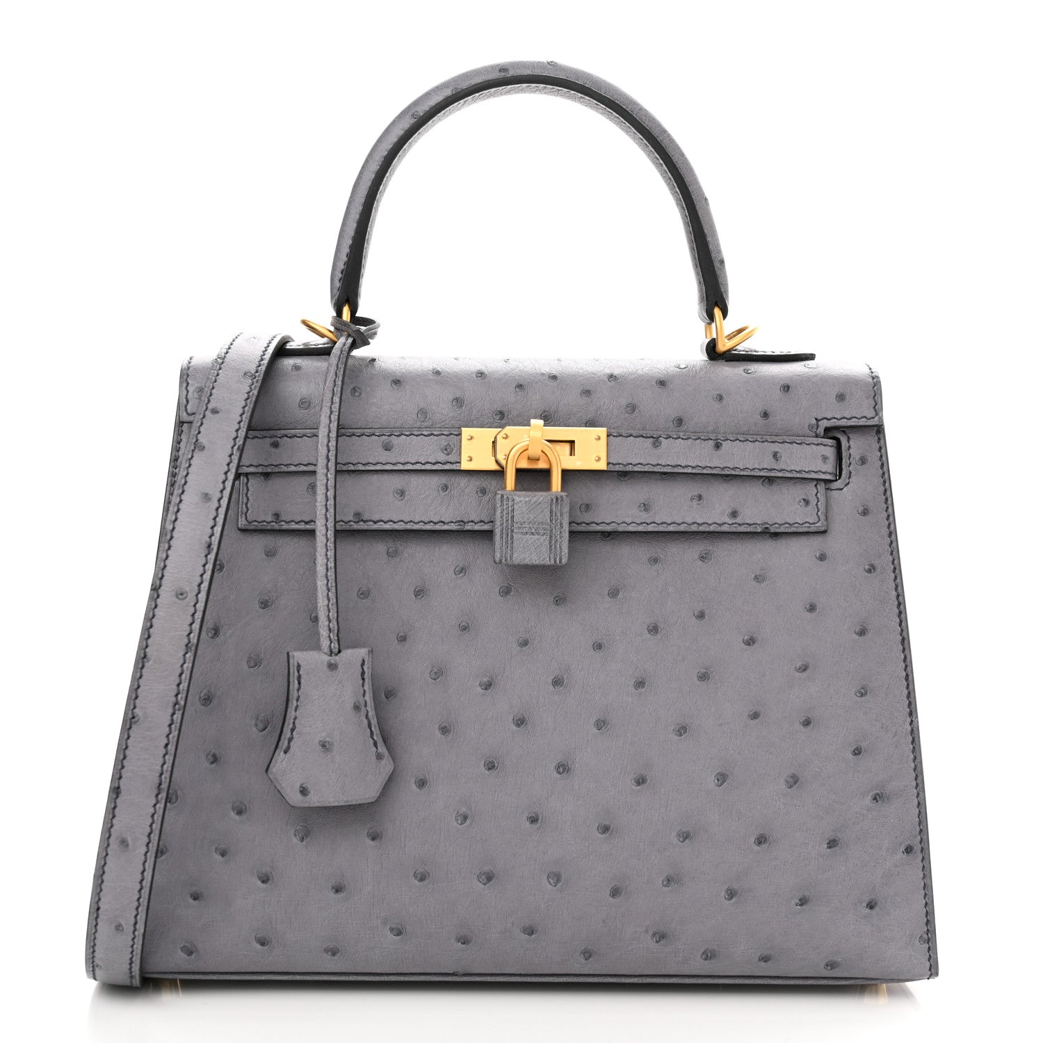 Hermes Ostrich Horseshoe Kelly Sellier 25 Gris Agate Bleu Electrique 1 of 11