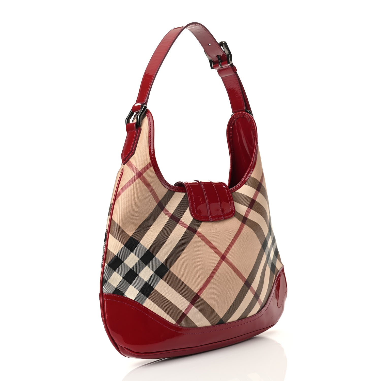 Burberry Patent Nova Check Brook Hobo Military Red 3 of 13
