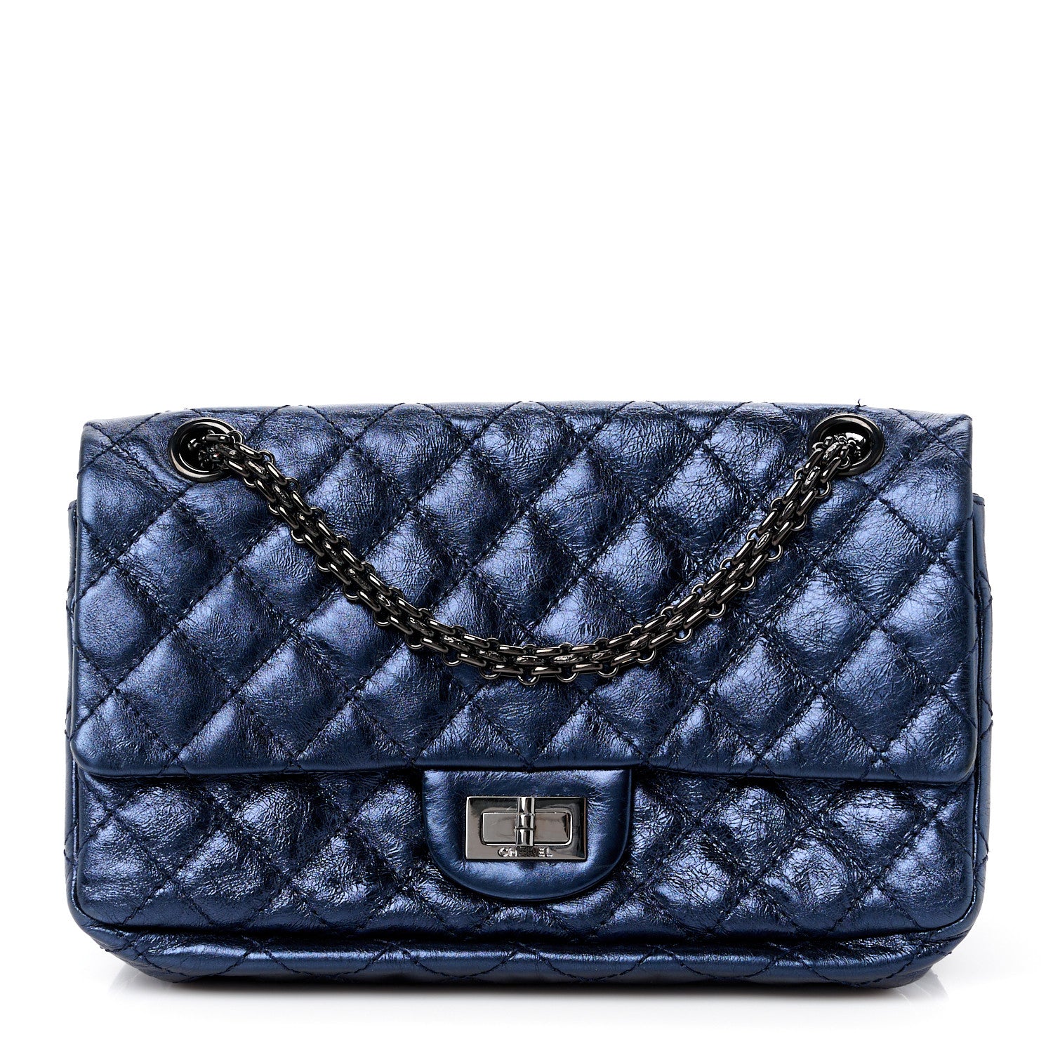 Chanel Metallic Aged Calfskin Quilted Accordion Reissue 2.55 Flap Blue 1 of 14
