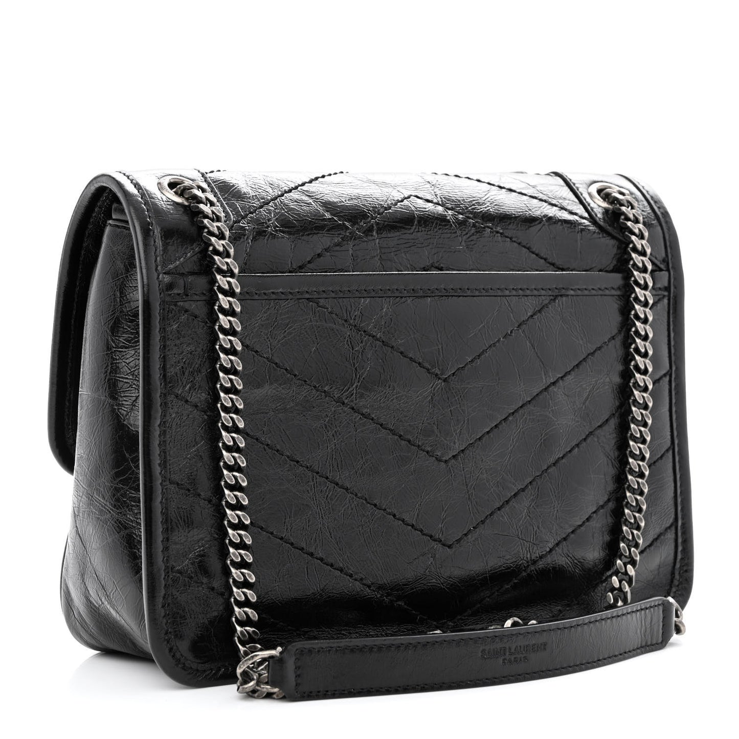Crinkled Lambskin Matelasse Monogram Baby Niki Chain Satchel Black