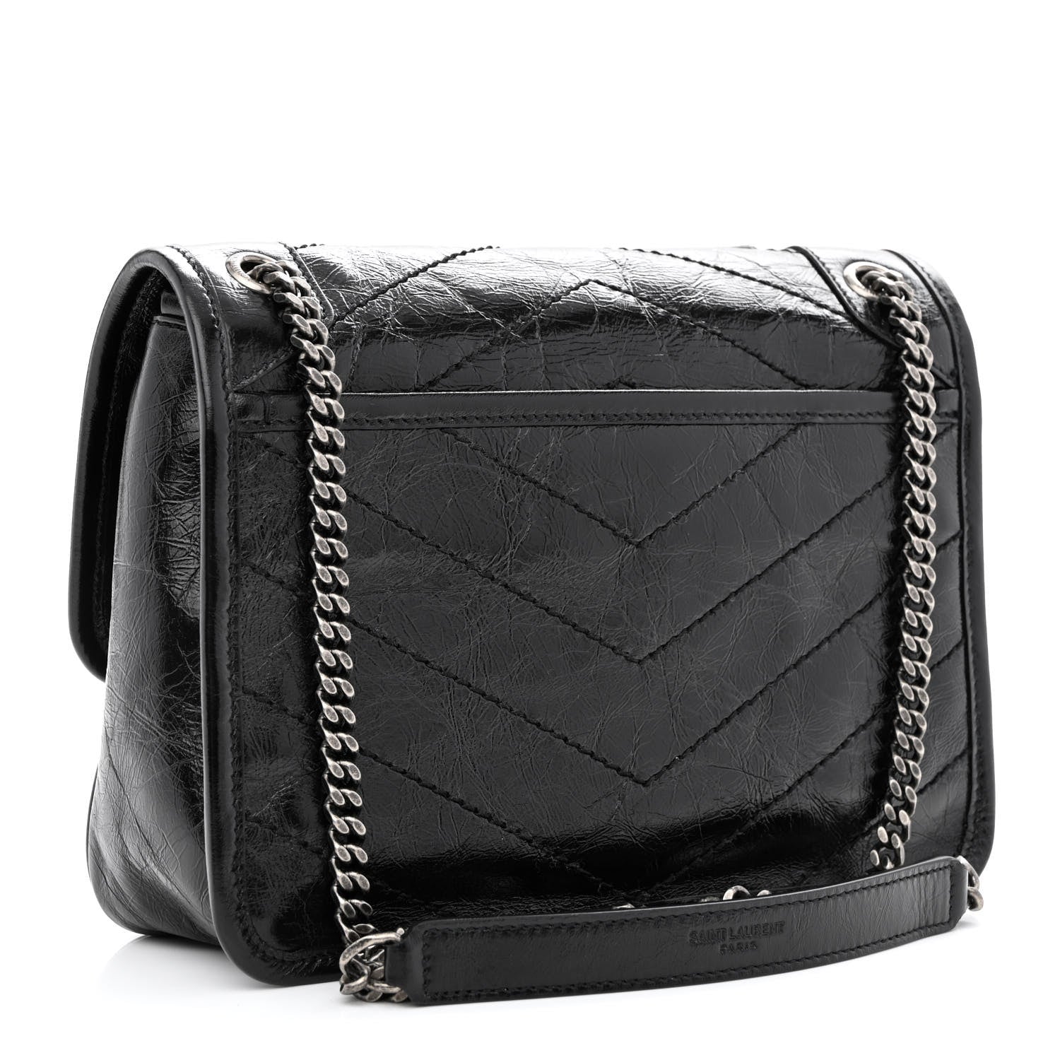 Saint Laurent Crinkled Lambskin Matelasse Monogram Baby Niki Chain Satchel Black 2 of 9