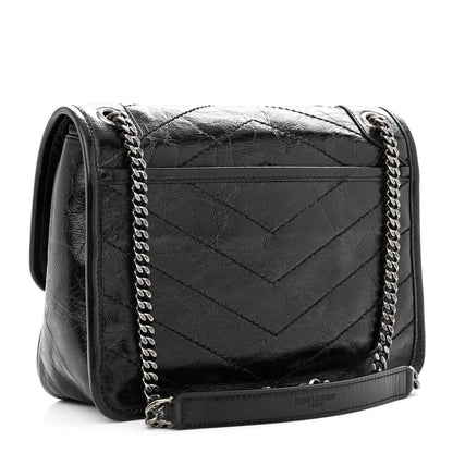 Saint Laurent Crinkled Lambskin Matelasse Monogram Baby Niki Chain Satchel Black 2 of 9