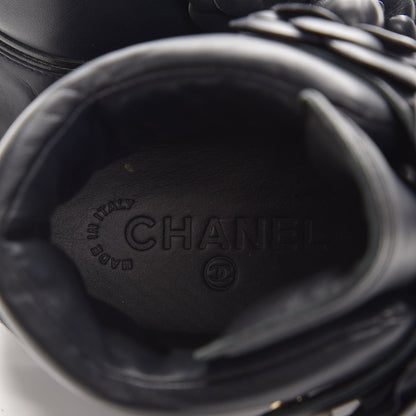 Chanel Calfskin Camellia High Top Sneakers 37.5 Navy 6 of 7