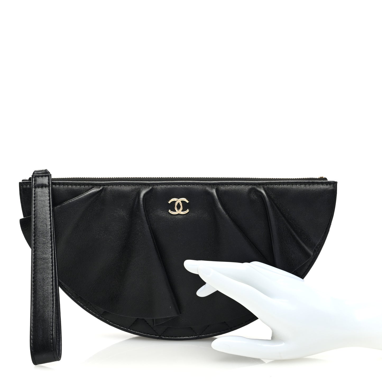 Lambskin Quilted Wave Clutch Black