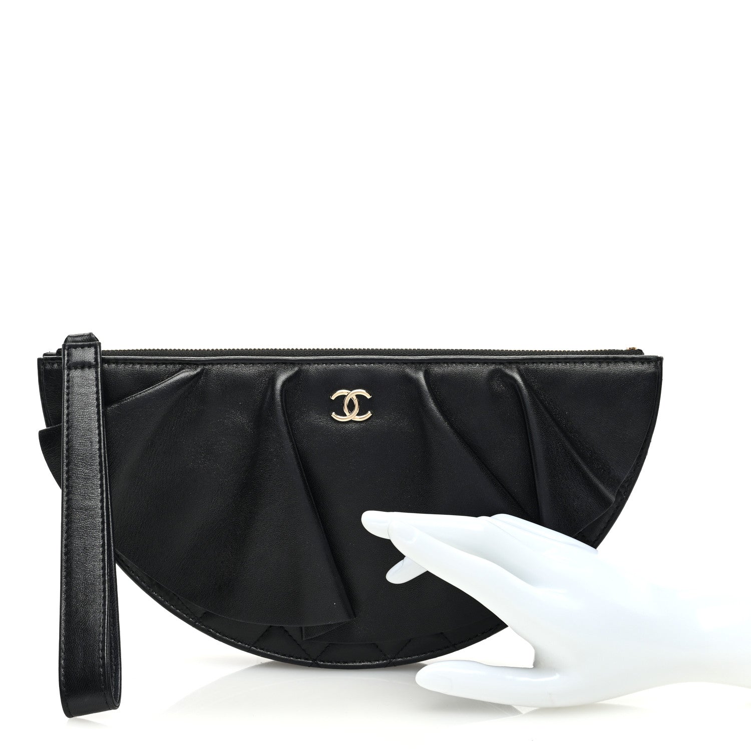 Chanel Lambskin Quilted Wave Clutch Black 2 of 8