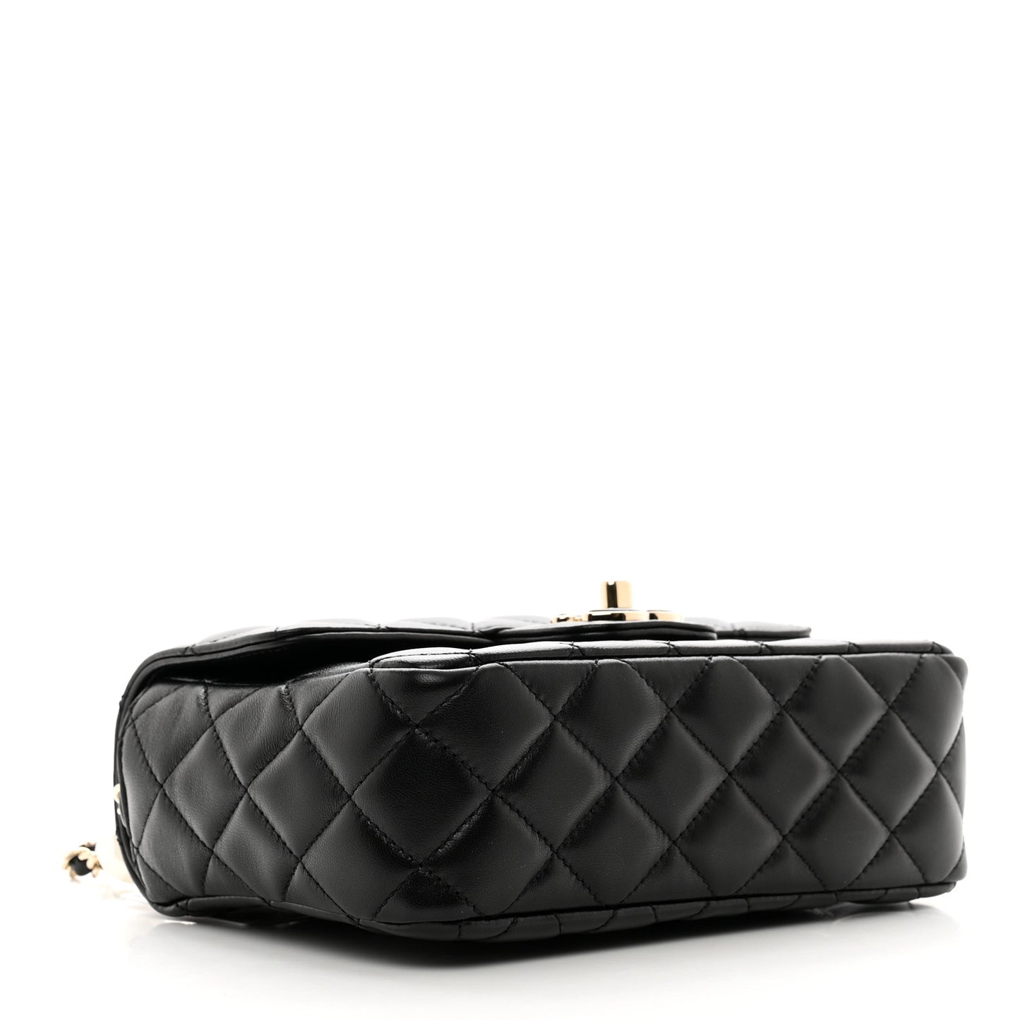 Lambskin Resin Quilted Mini Heart Square Flap Black