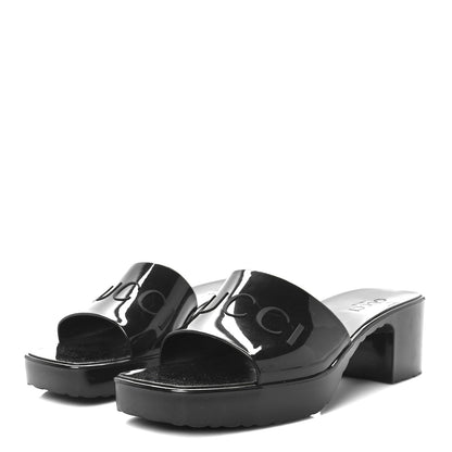 Gucci Rubber Gucci Logo Womens Platform 20/60mm Slide Sandals 38 Black 4 of 10