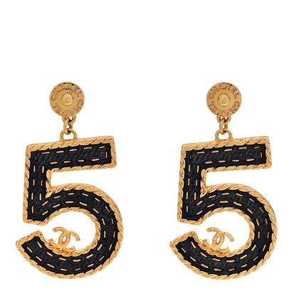 Chanel Metal Enamel CC No 5 Rope Drop Earrings Gold Denim Blue 1 of 5