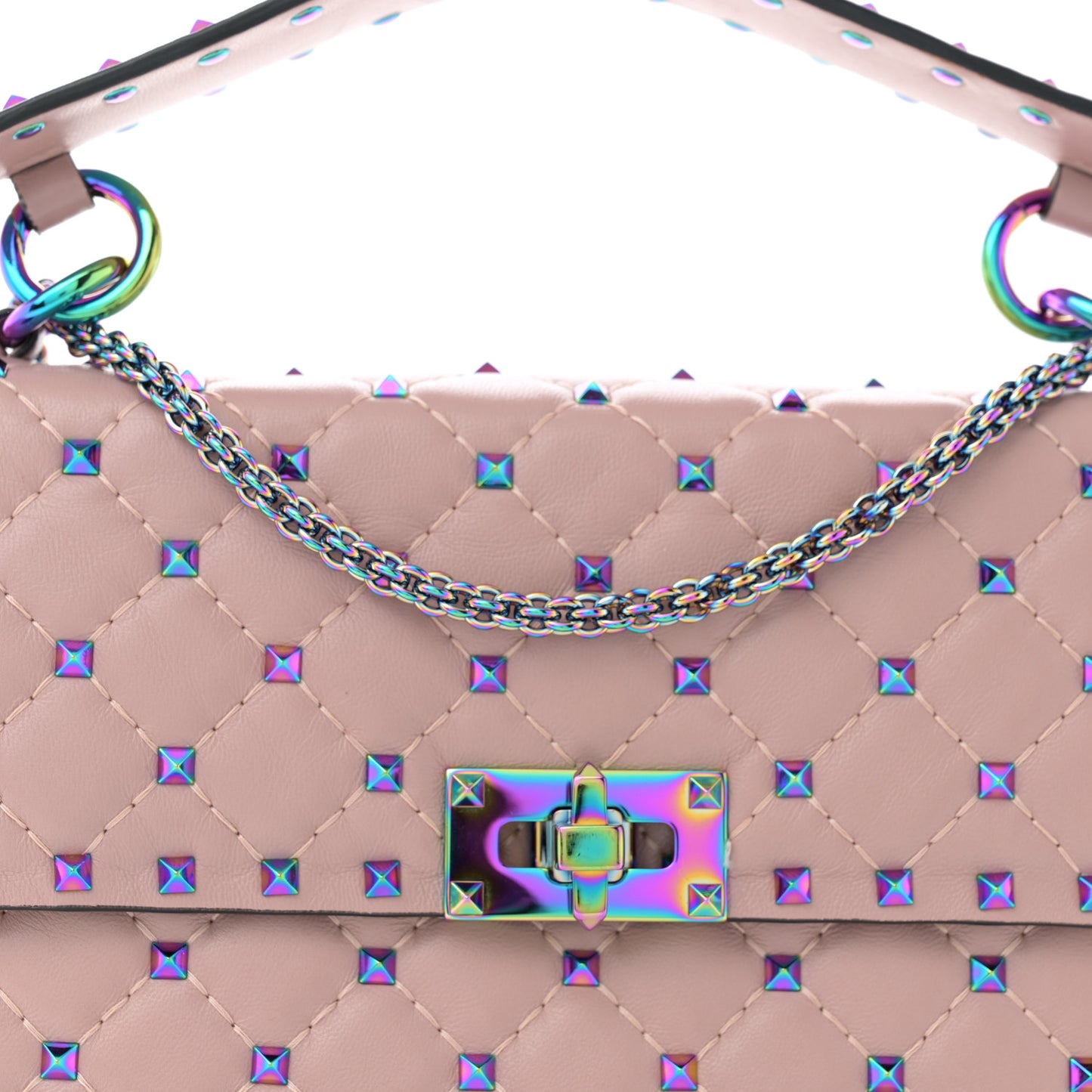 Lambskin Oil Slick Medium Rockstud Spike Shoulder Bag Poudre