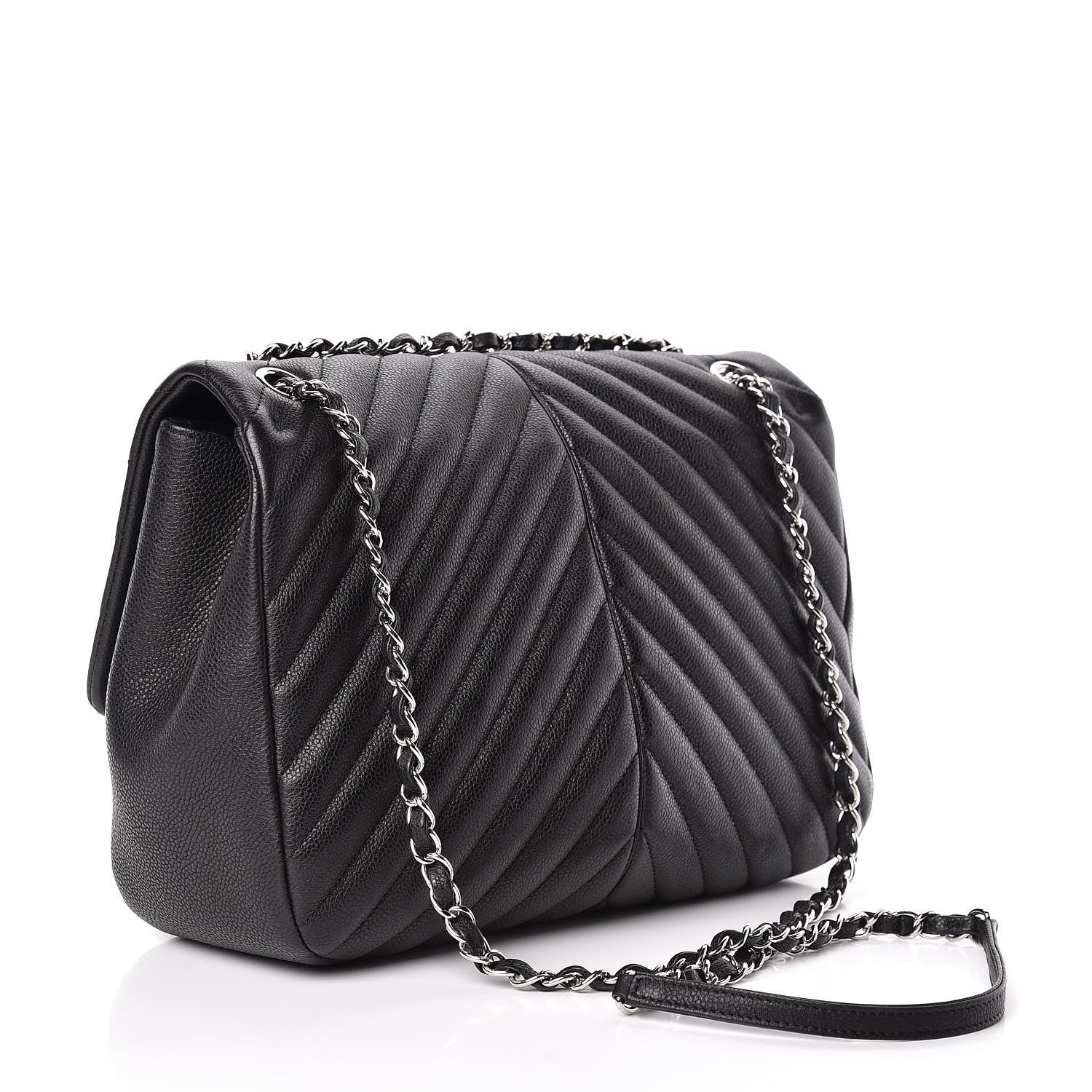 Chanel Caviar Chevron Quilted Large Puffy CC Flap Black 3 of 10
