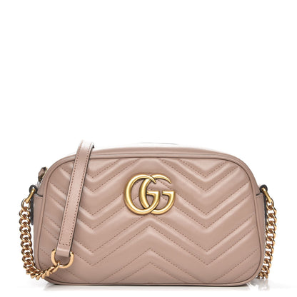 Gucci Calfskin Matelasse Small GG Marmont Chain Shoulder Bag Taupe 1 of 7