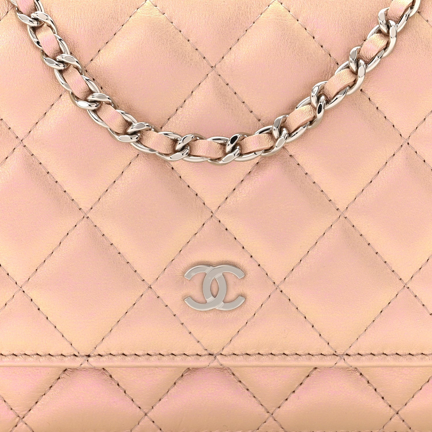 Chanel Iridescent Calfskin Quilted Wallet On Chain WOC Pink 9 of 12