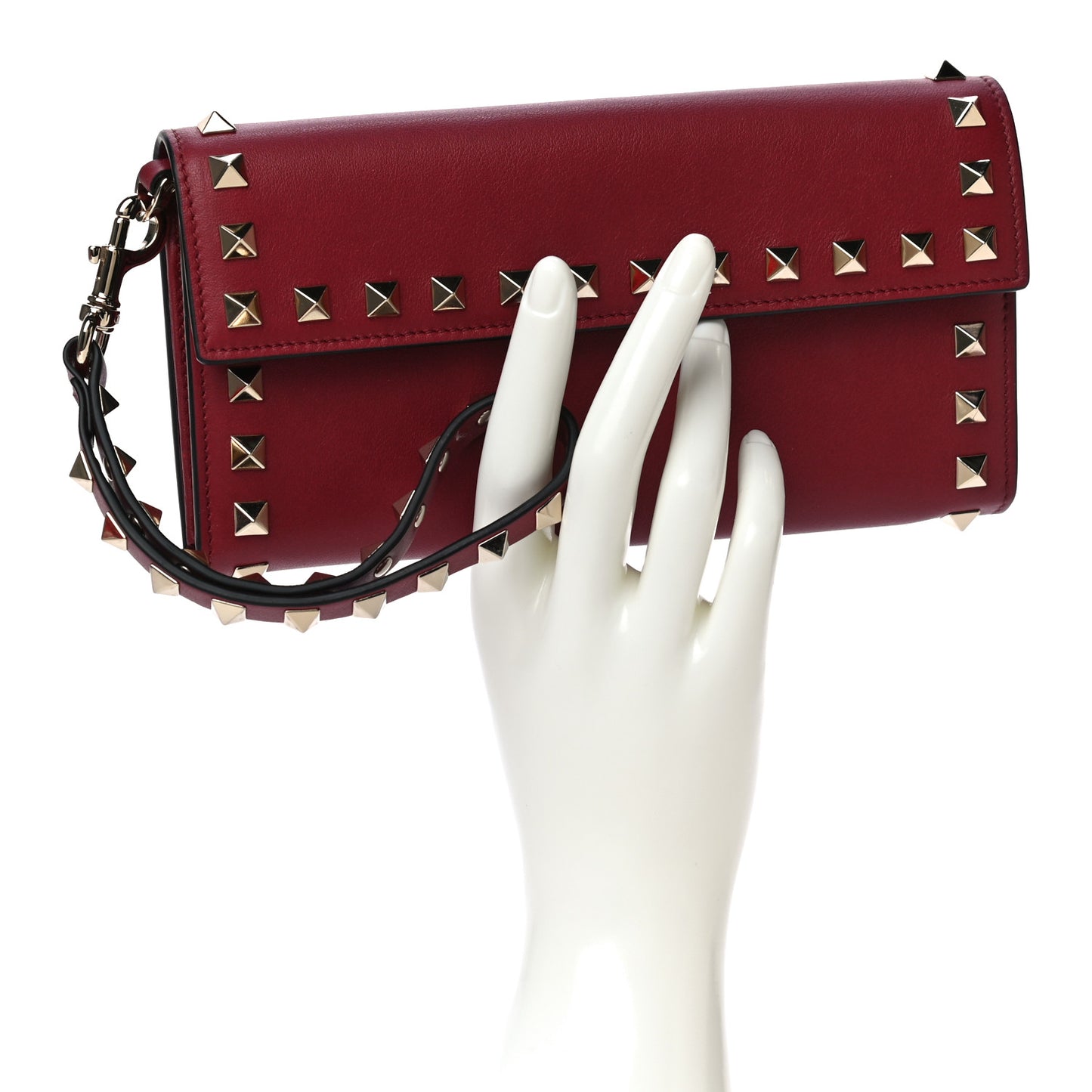 Vitello Rockstud Wristlet Travel Wallet Rubino