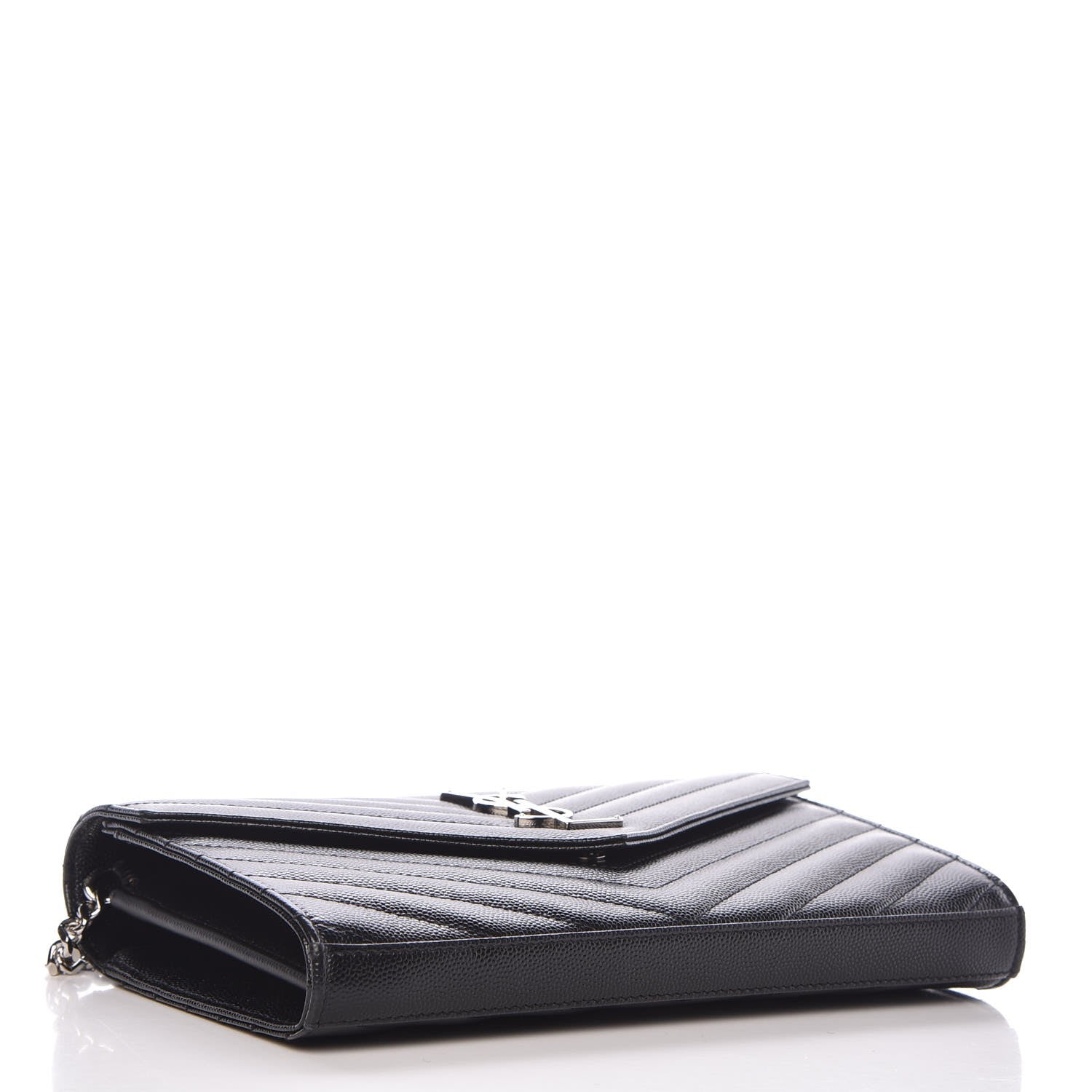Saint Laurent Grain De Poudre Matelasse Chevron Monogram Chain Wallet Black 4 of 8