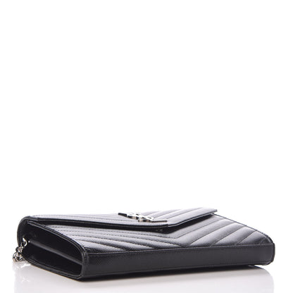 Saint Laurent Grain De Poudre Matelasse Chevron Monogram Chain Wallet Black 4 of 8