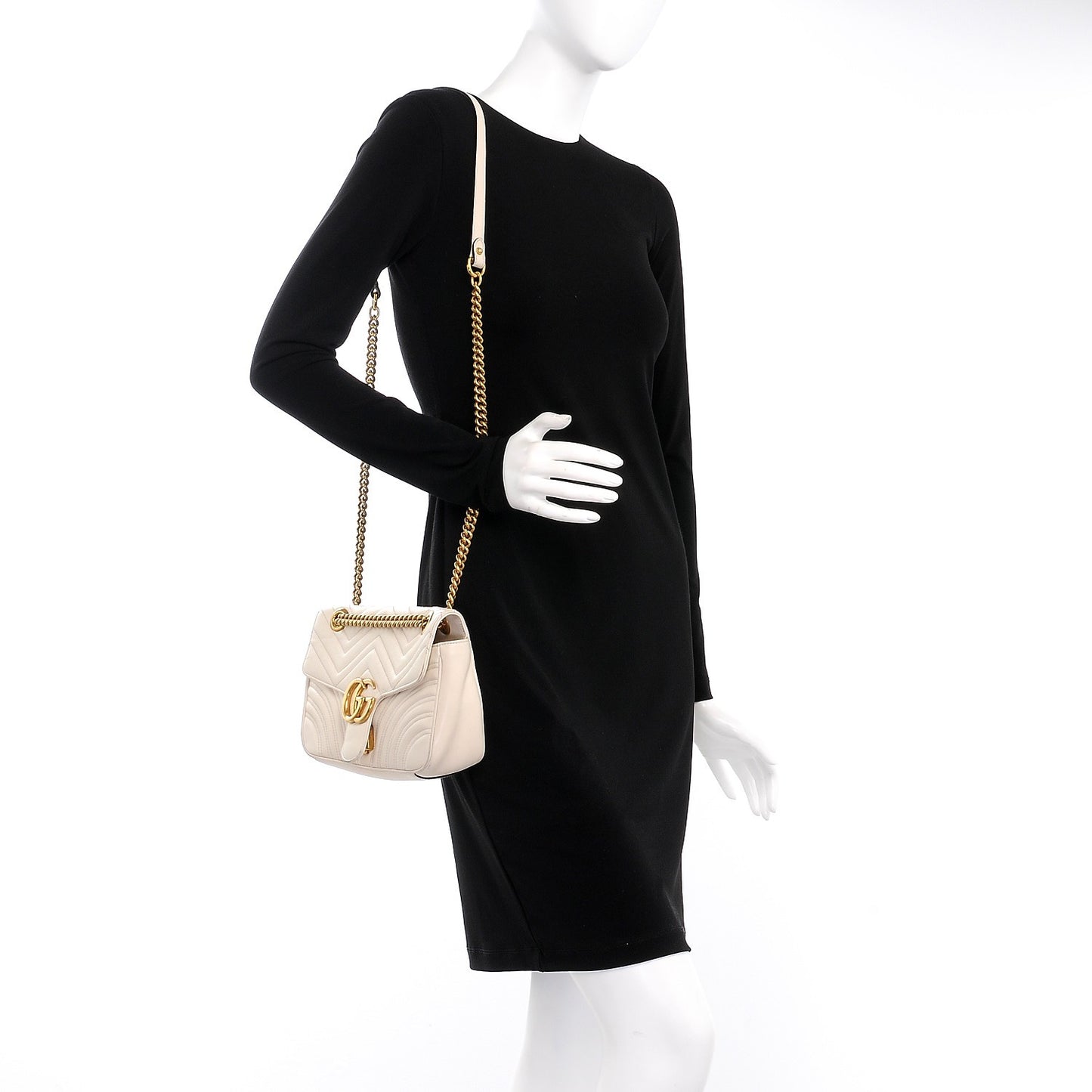 Calfskin Matelasse Small GG Marmont Shoulder Bag White