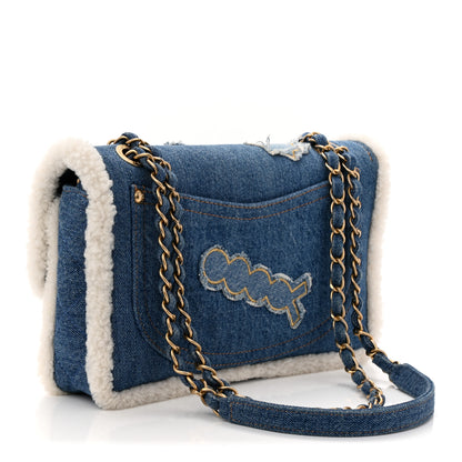 Chanel Denim Shearling Hieroglyph Flap Blue 3 of 11