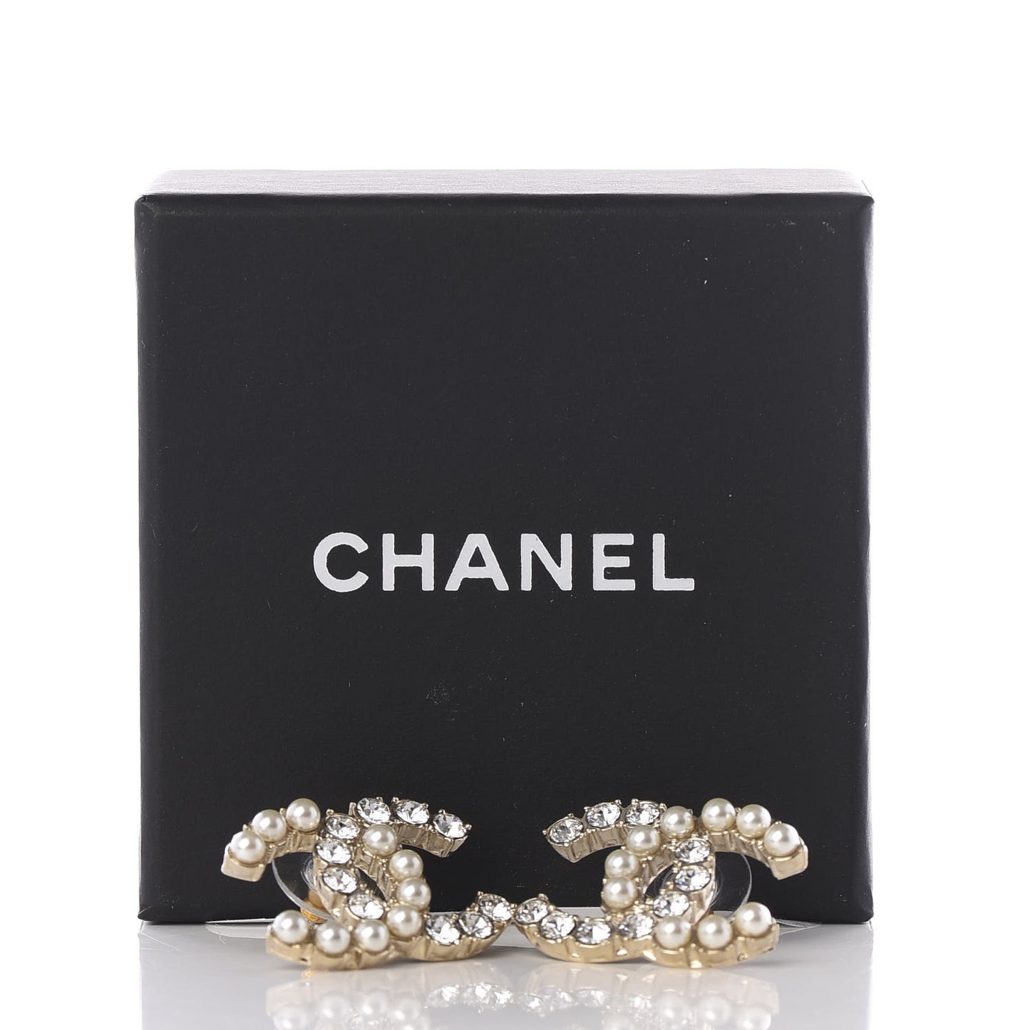 Crystal Pearl CC Dazzling Domino Earrings Gold