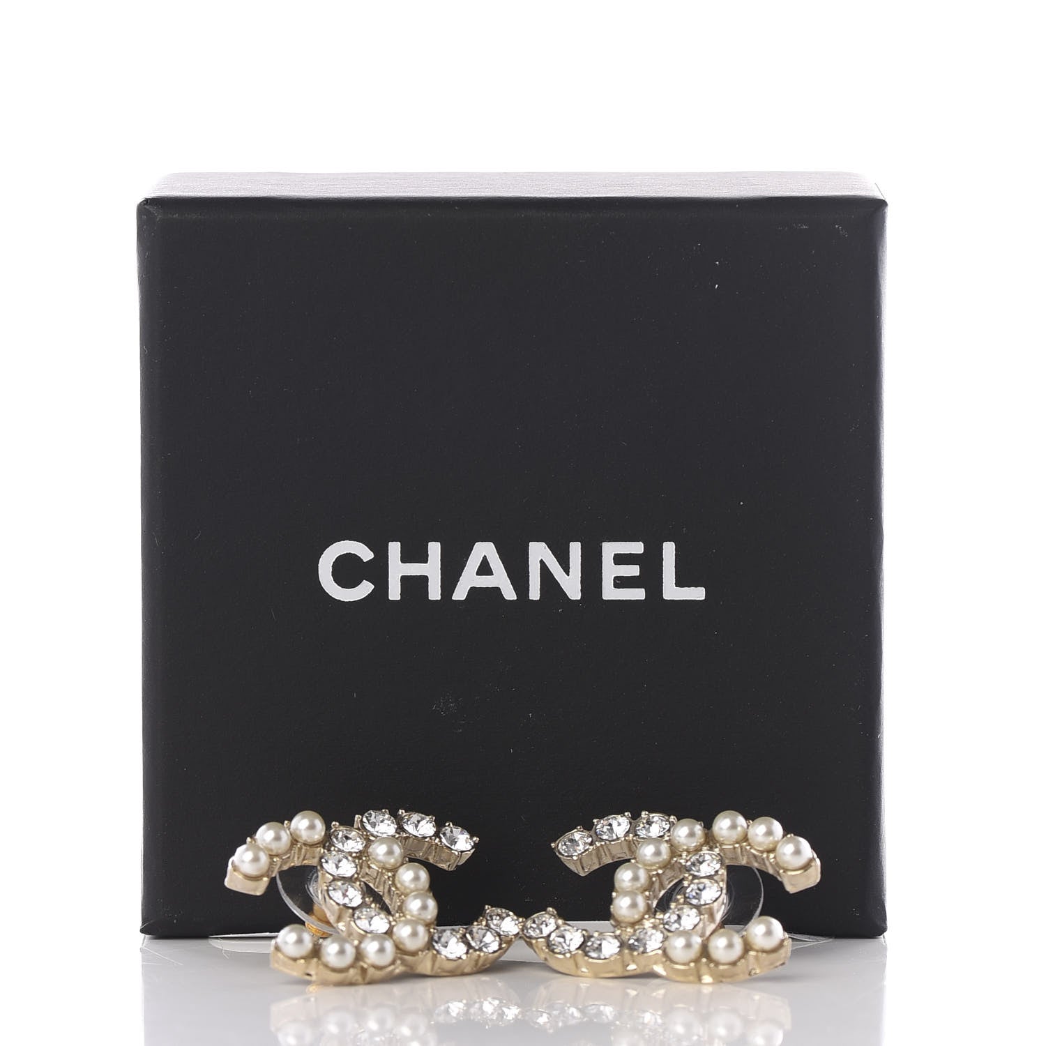Chanel Crystal Pearl CC Dazzling Domino Earrings Gold 5 of 5
