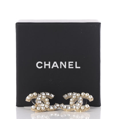 Chanel Crystal Pearl CC Dazzling Domino Earrings Gold 5 of 5