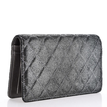 Chanel Iridescent Calfskin Quilted Tartan Button Yen Wallet Grey 3 of 7