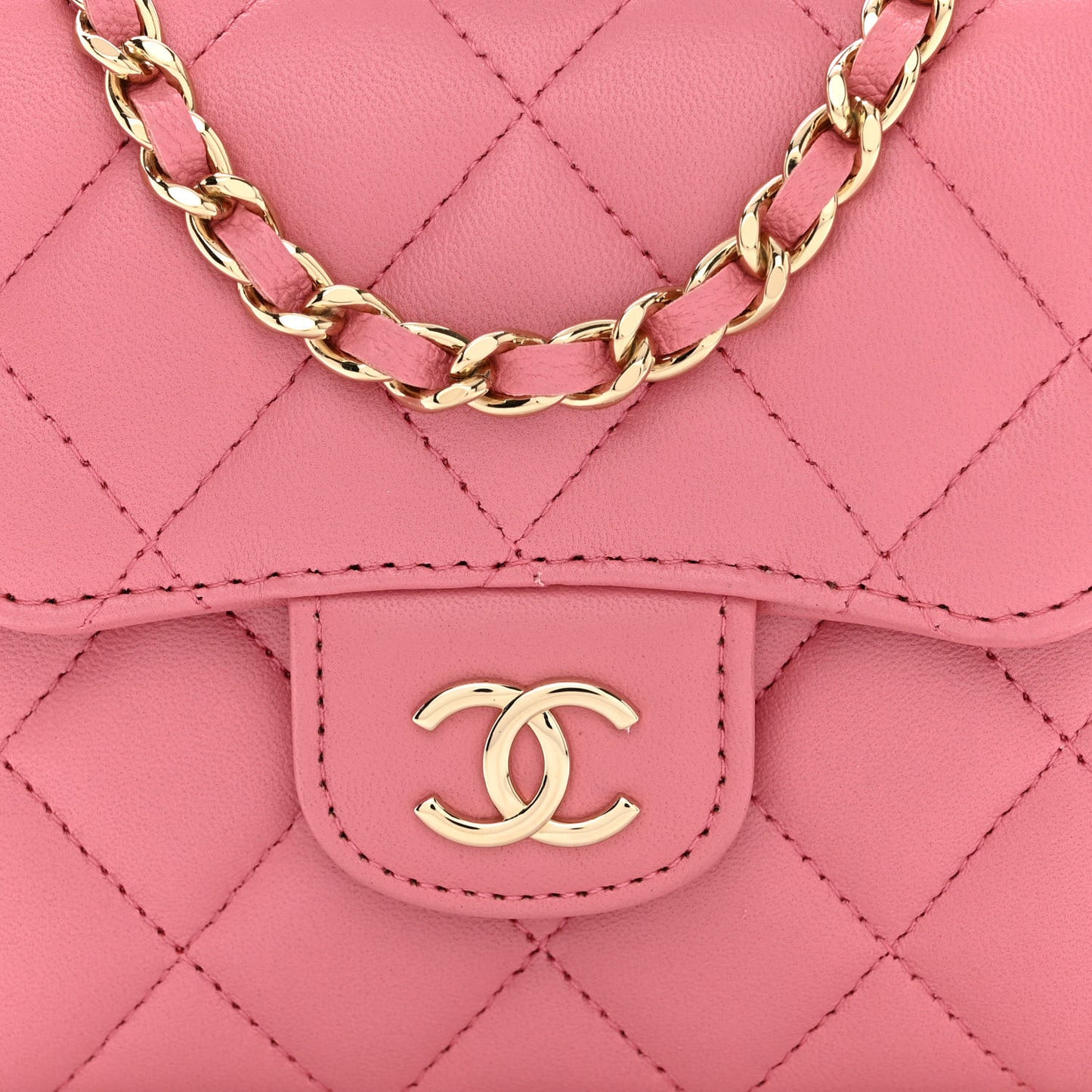Lambskin Quilted Top Handle Clutch With Chain Pink
