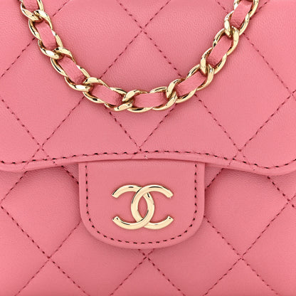 Chanel Lambskin Quilted Top Handle Clutch With Chain Pink 8 of 11