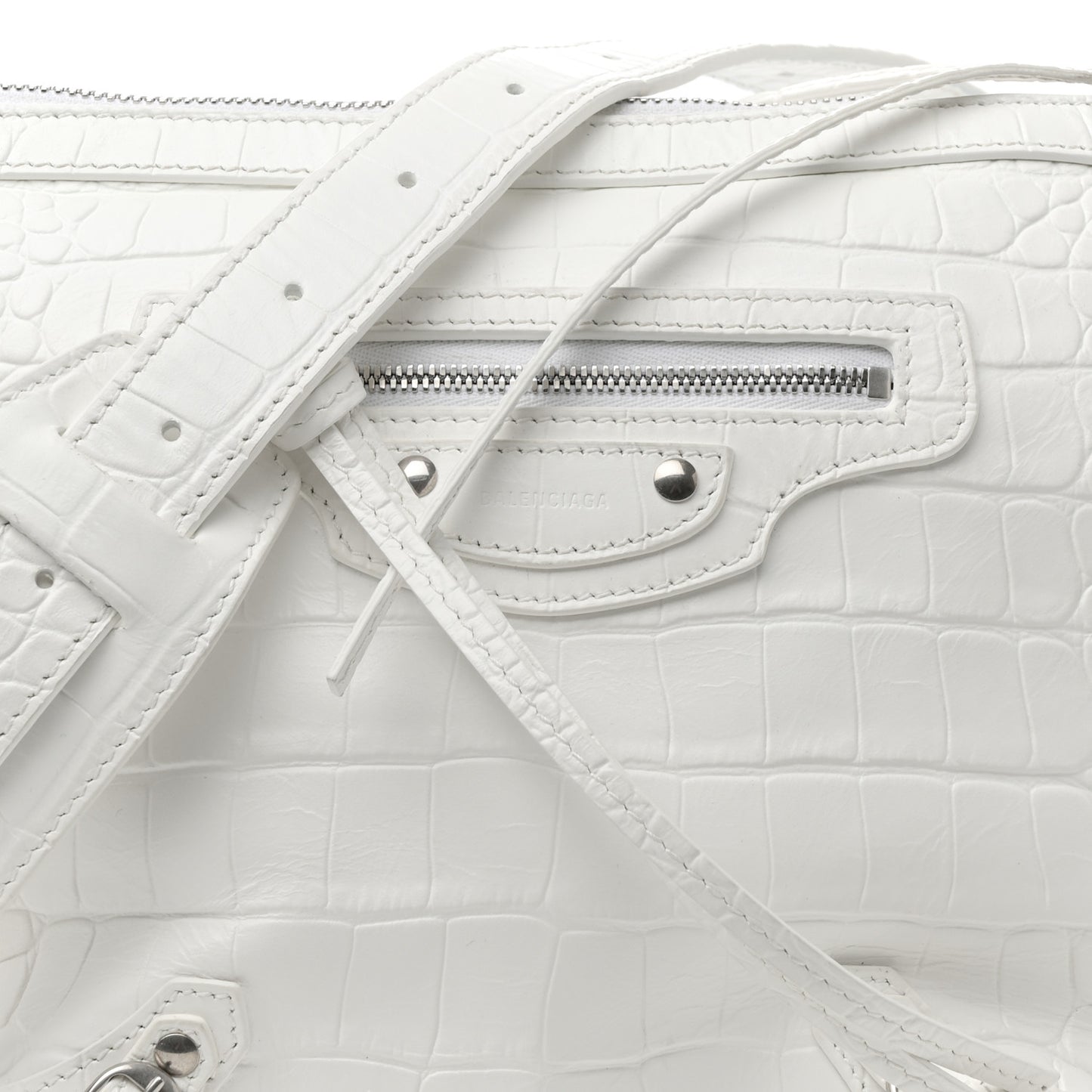 Extra Supple Calfskin Crocodile Embossed Neo Classic Hardware Hobo XS White