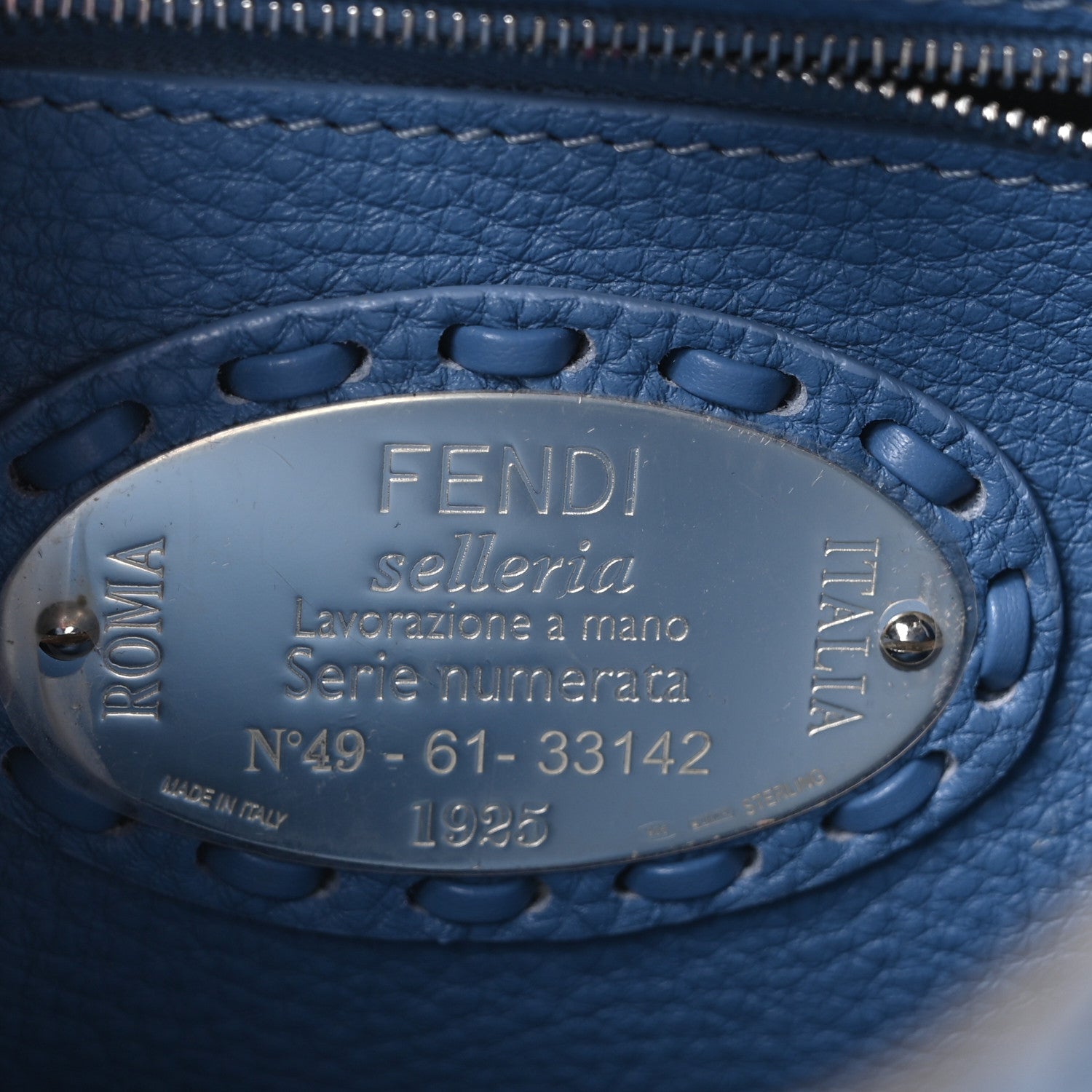 Fendi Cuoio Romano Selleria Macro Stitchings Mini Peekaboo Iconic Satchel Argento Blue 6 of 9