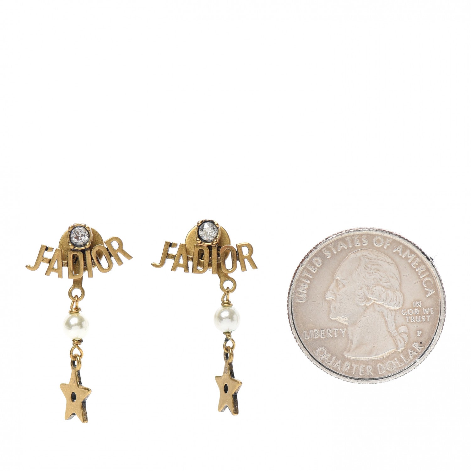 Christian Dior Pearl Crystal Star J'adior Drop Earrings Antique Gold 2 of 3