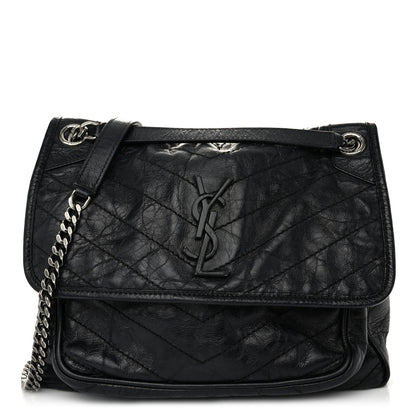 Saint Laurent Crinkled Calfskin Matelasse Monogram Medium Niki Chain Satchel Black 1 of 10