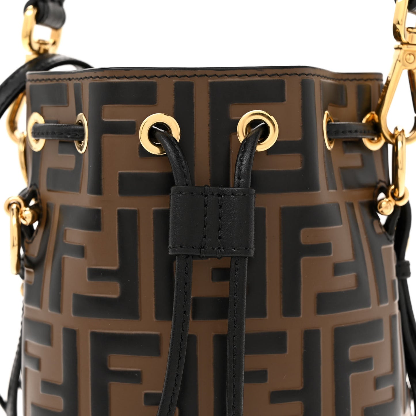 Vitello Liberty F is Fendi Bi-Color FF 1974 Embossed Mini Mon Tresor Bucket Bag Maya Black